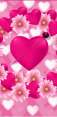 Vibrant Pink Hearts and Daisies Design