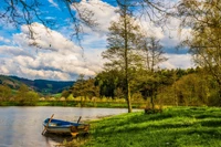 naturaleza, árbol, agua, nube, lago