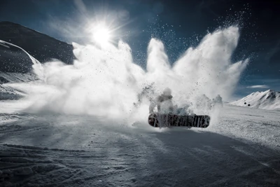 Dynamic Snowboarding Action Amidst a Pristine Winter Landscape