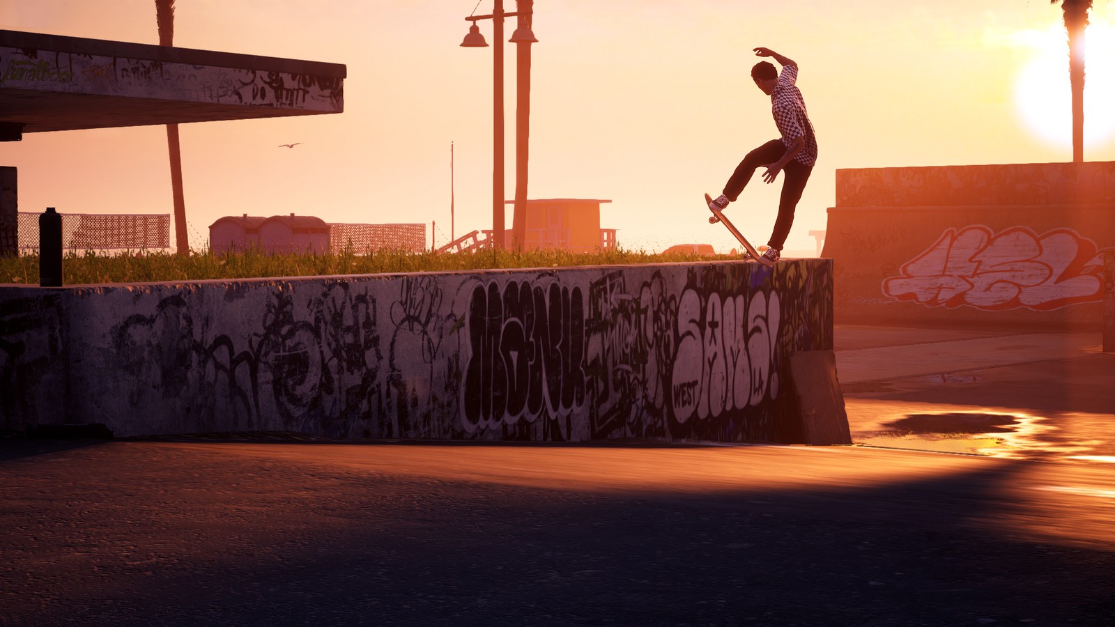 Arafed skateboarder doing a trick on a concrete wall with graffiti (tony hawks pro skater 1 2, video game, skateboard, skateboarding)