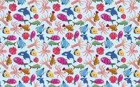 Colorful Underwater Pattern Featuring Fish and Sea Life