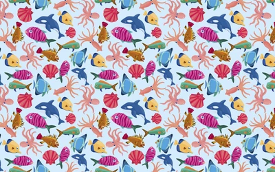 Motif sous-marin coloré avec des poissons et de la vie marine