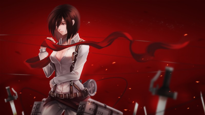 Женщина с ножом в руке (mikasa ackerman, атака титанов, attack on titan, shingeki no kyojin, аниме)