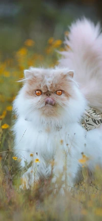 Nahaufnahme einer Perserkatze zwischen Wildblumen