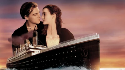 Romantische Umarmung auf der Titanic - Ikonisches Filmplakat