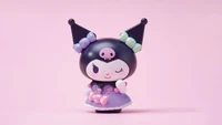 Cute Kuromi Figurine Against a Pastel Pink Background