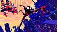 Spider-Man: Across the Spider-Verse - Dynamic Action in Vibrant Cityscape