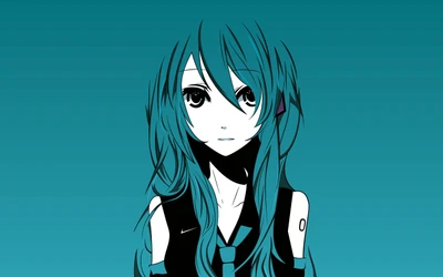 Hatsune Miku: An Artistic Representation of the Iconic Vocaloid Character in Light Blue Tones.