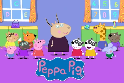 Peppa Pig e amigos se reúnem em uma sala de aula colorida