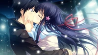 Anime romántico beso bajo el cielo estrellado