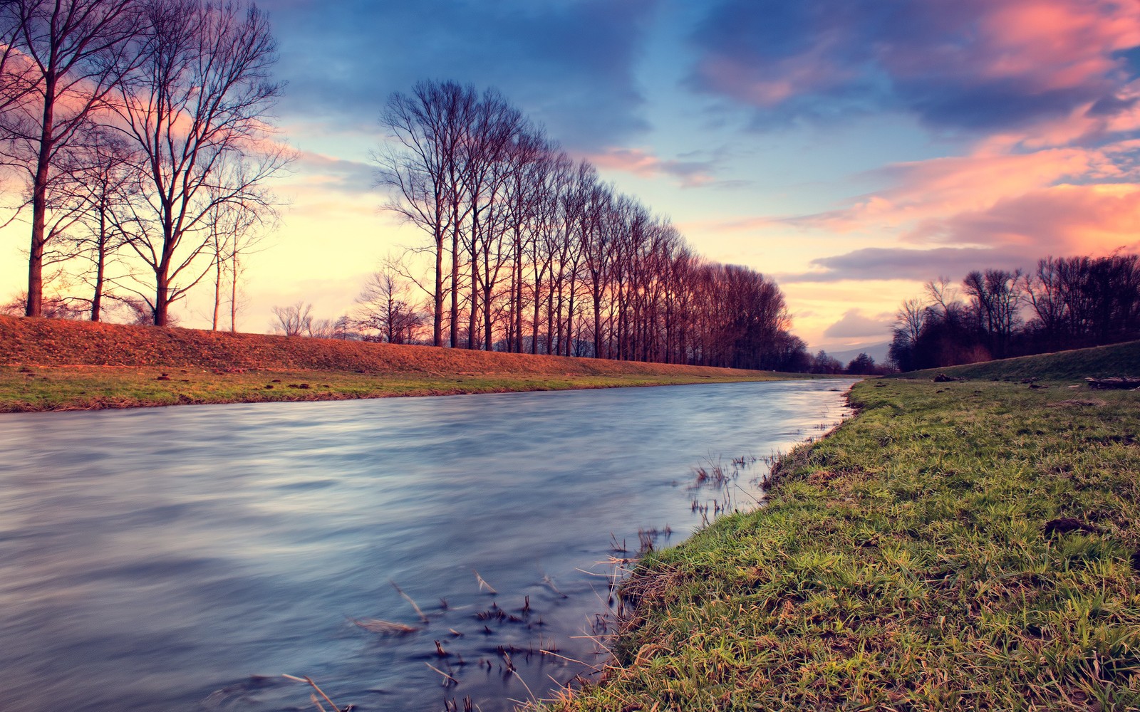 cloud, nature, water, tree, river wallpaper