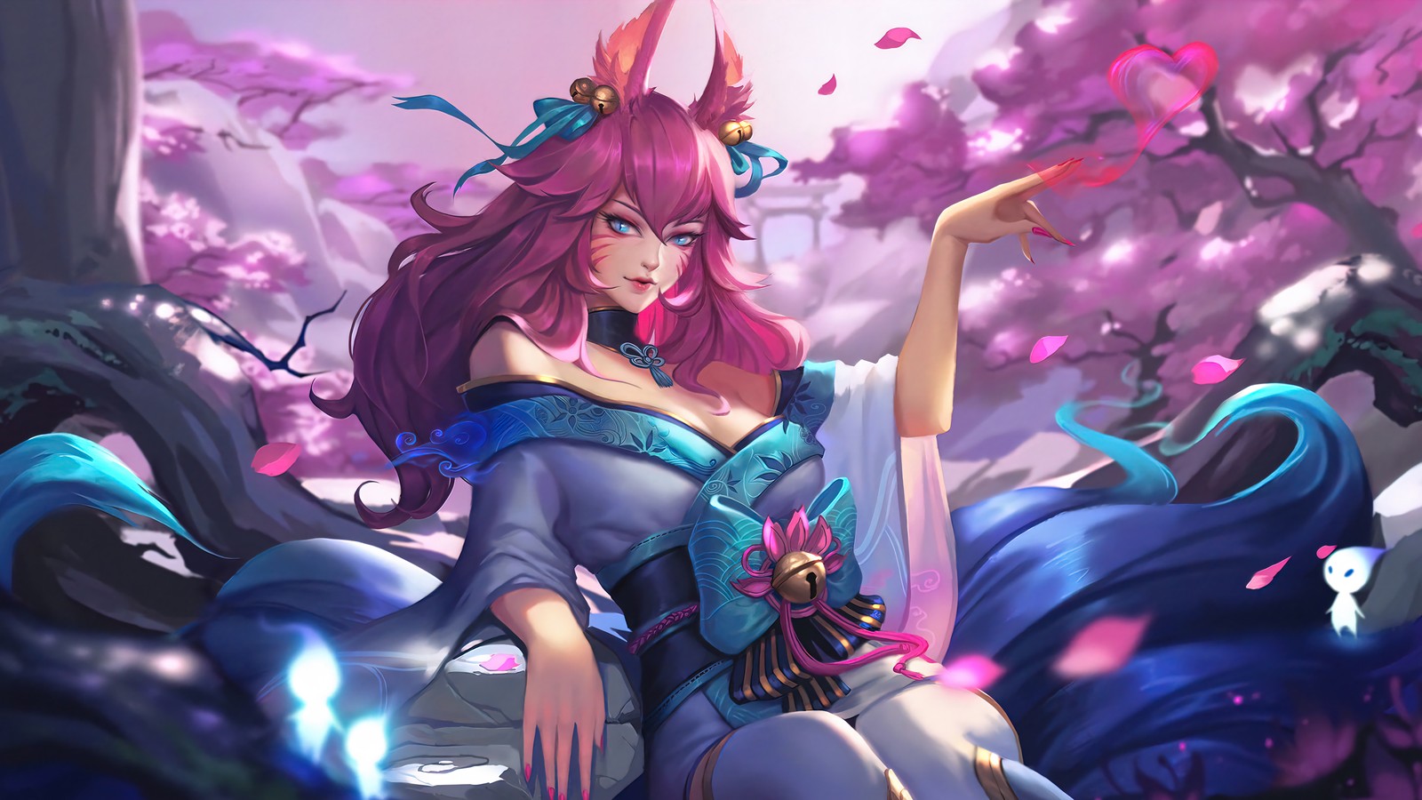 ahri, spirit blossom, league of legends, lol, video game wallpaper