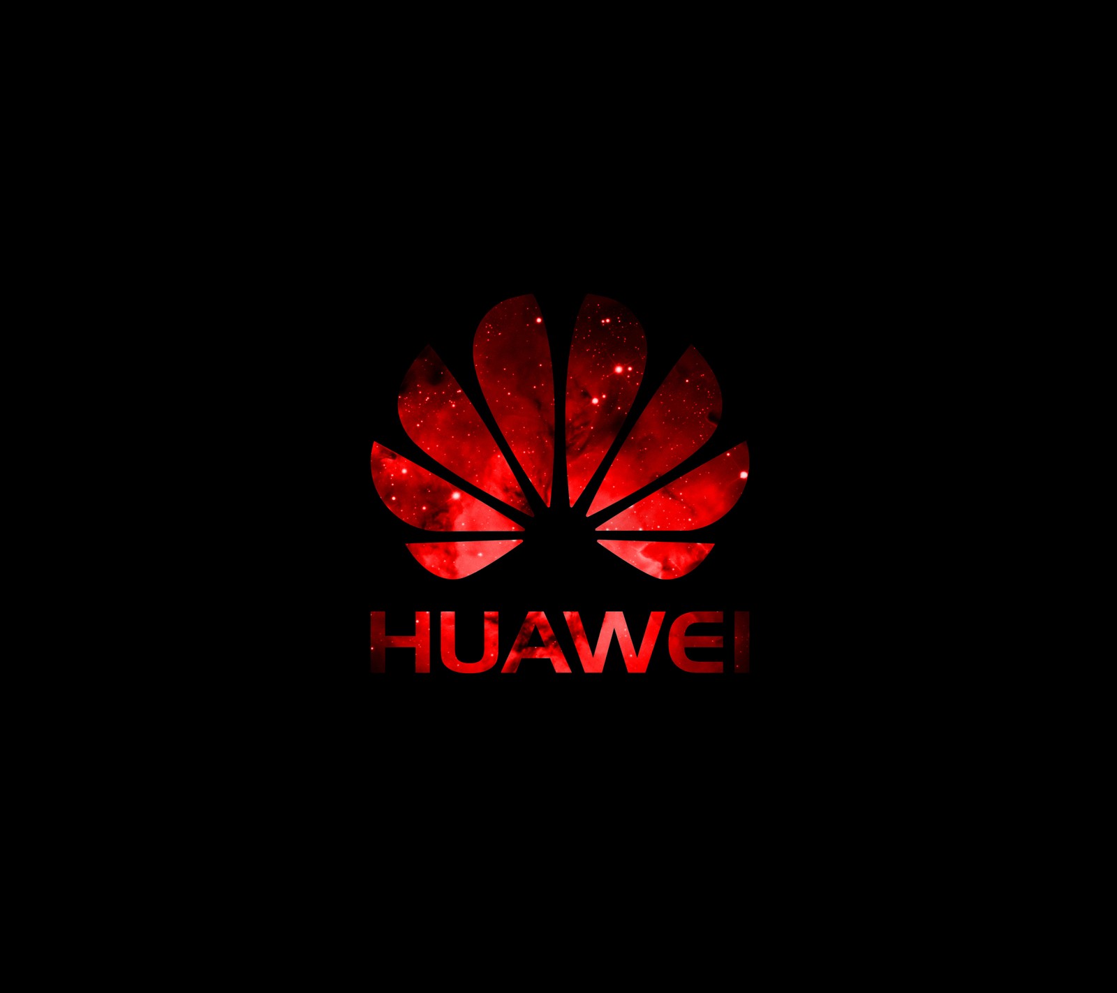 A close up of a red logo on a black background (black, cool, dr, huawei, love)