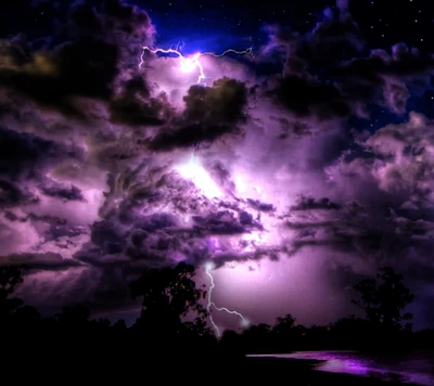 hd, lightnings, nature, purple