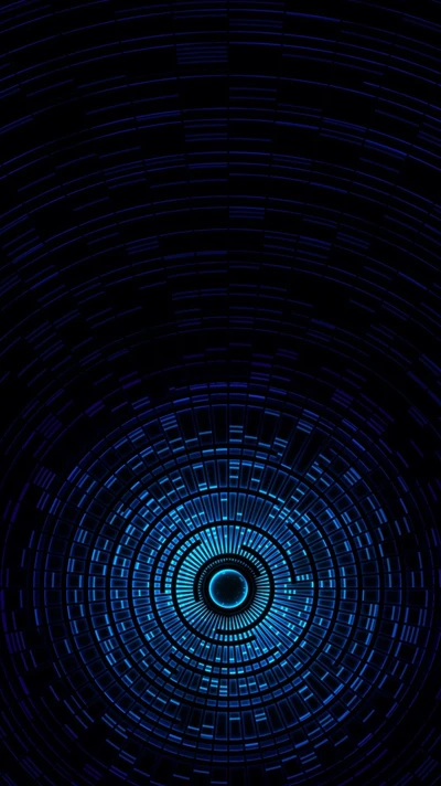 Túnel azul iluminado con patrones radiante