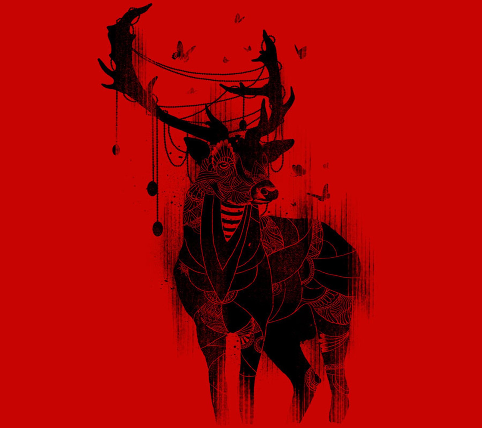 A black and red deer with a red background (color, red)