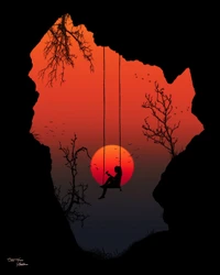 Solitude at Sunset: A Girl on a Swing Embraces the Peace of Dusk