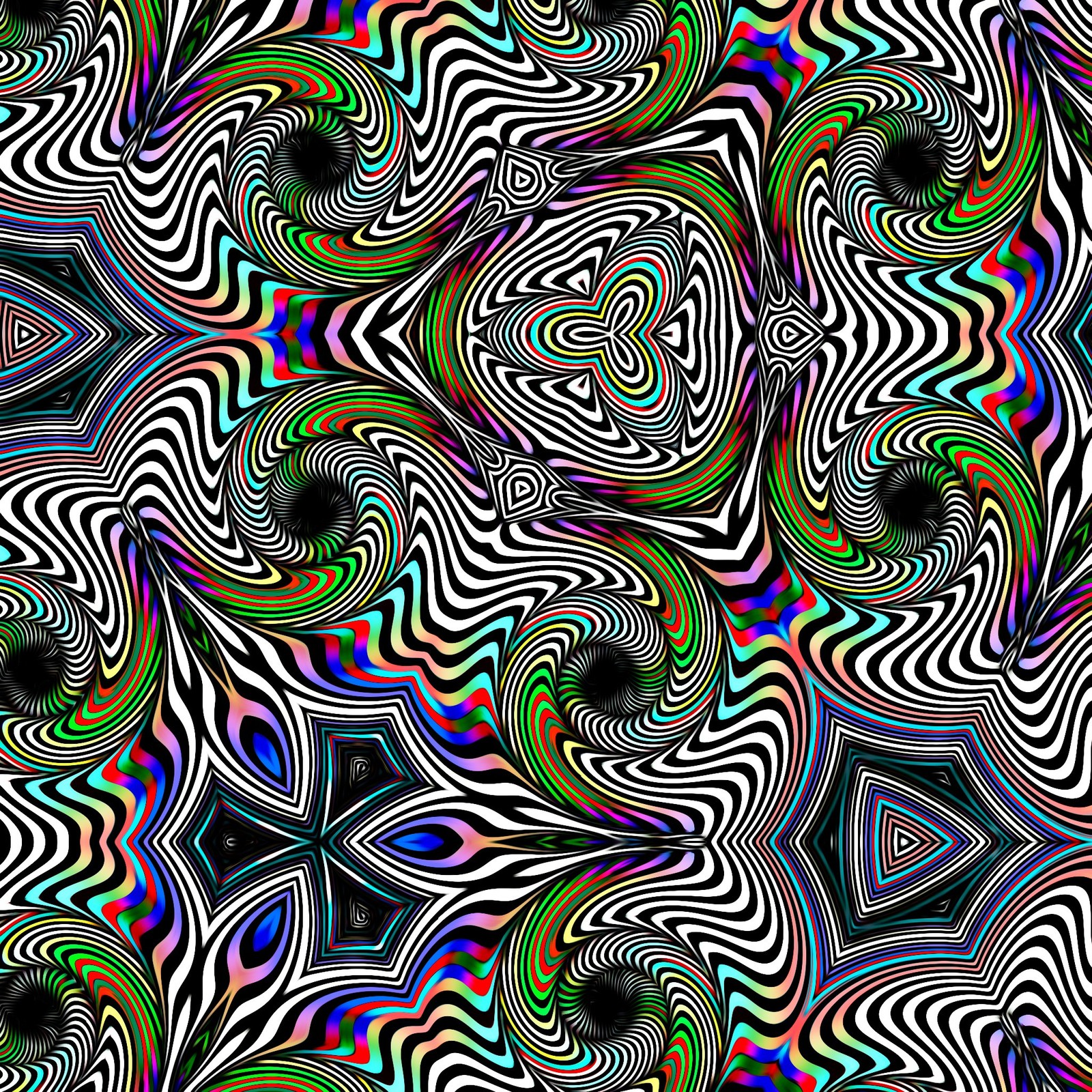 Fundo psicodélico em preto e branco com muitas cores diferentes (legal, hd, ilusão, novo, trippy)