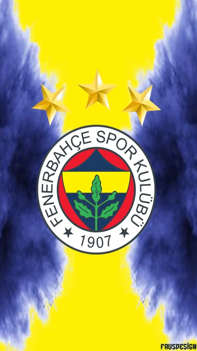 Logo do Clube Esportivo Fenerbahçe com fundo amarelo e azul marinho