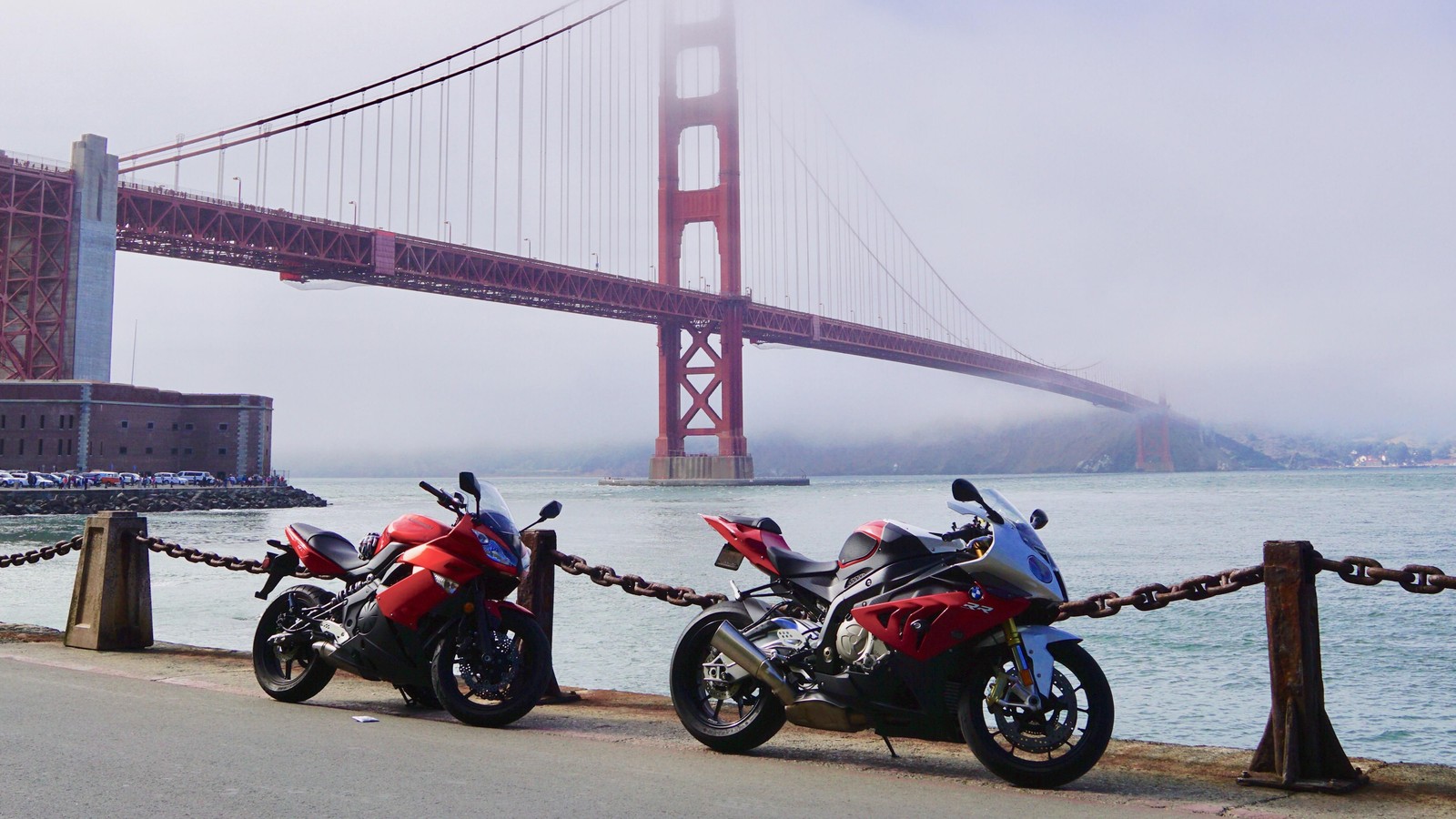 Lade golden gate bridge, motorad, brücke, motorradsport, auto Hintergrund herunter