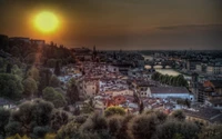 stadtgebiet, stadtbild, stadt, nacht, himmel