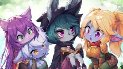 Personagens encantadores de League of Legends: Vex, Poppy, Tristana e Lulu