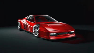 Стильный Ferrari Testarossa в драматическом освещении, подчеркивающий элегантные линии и современный дизайн.