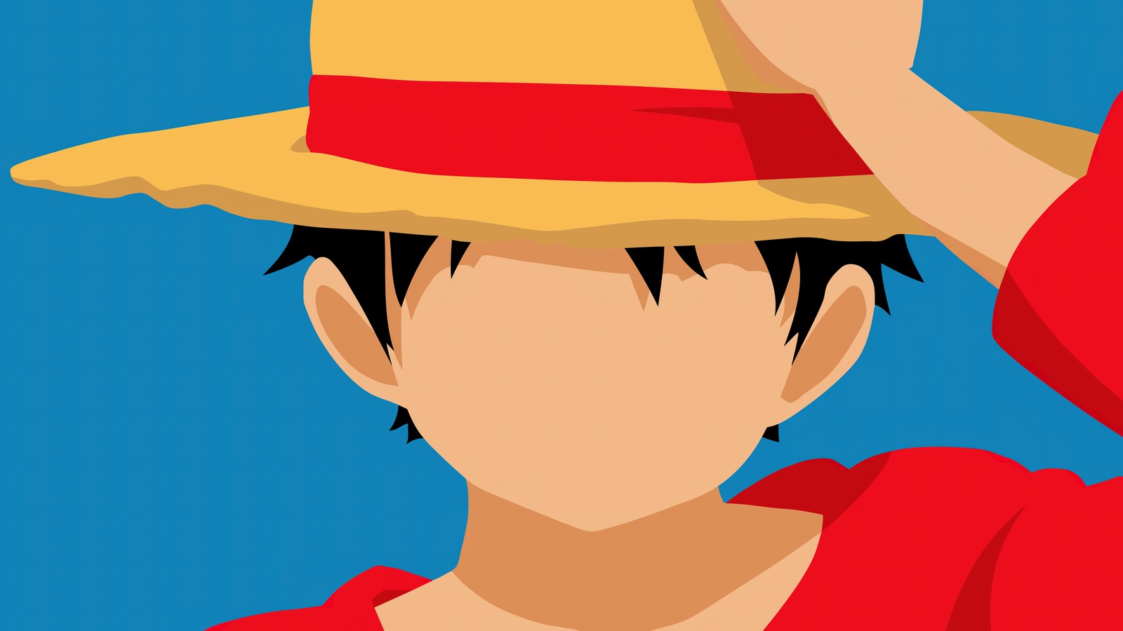 Personaje de anime con un sombrero de paja en la cabeza (monkey d luffy, sin rostro, one piece, arte minimalista, 5k)