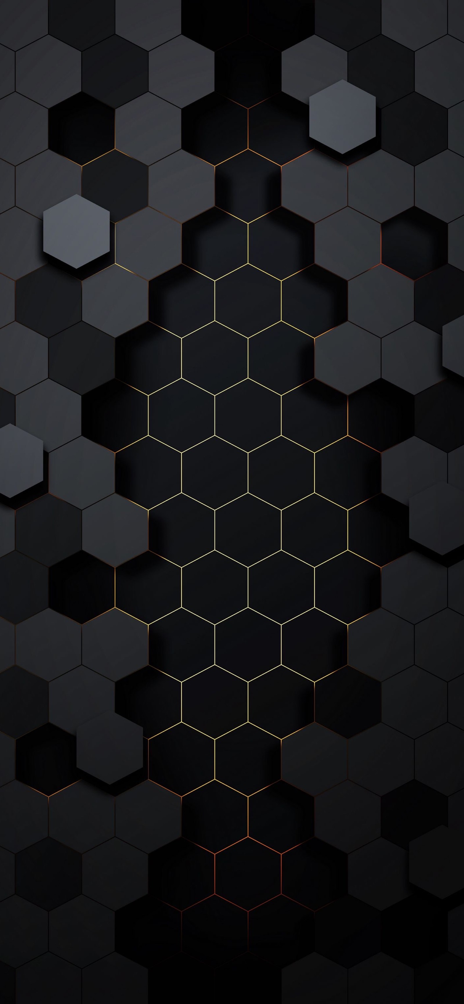 A close up of a black and gold wall with a pattern of hexagons (pattern, black, grey, parallels, symmetry)