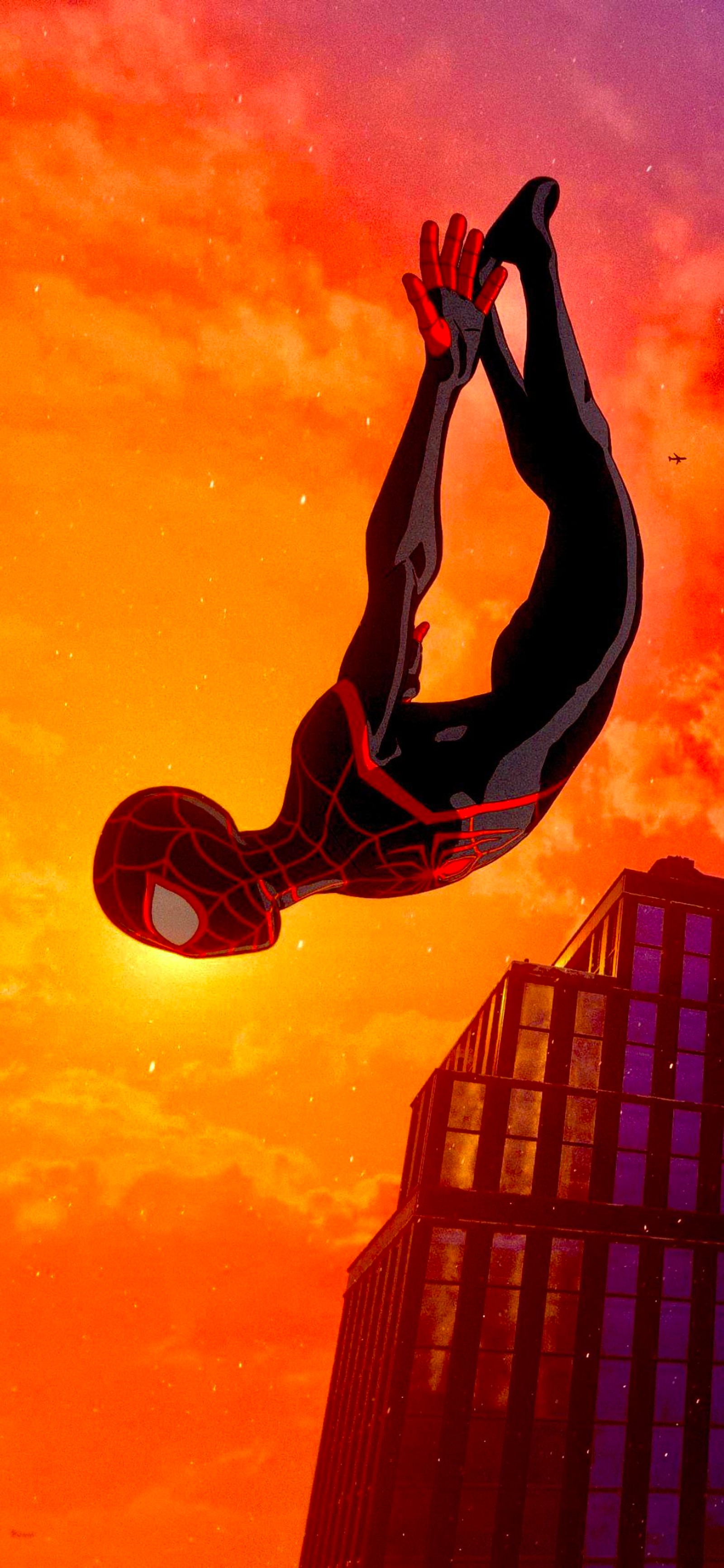 Spider - man in a suit is flying through the air above a city (meme, humour, shoe, orange, gesture)