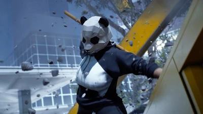 Personagem vestido de panda em ação durante a final do videogame