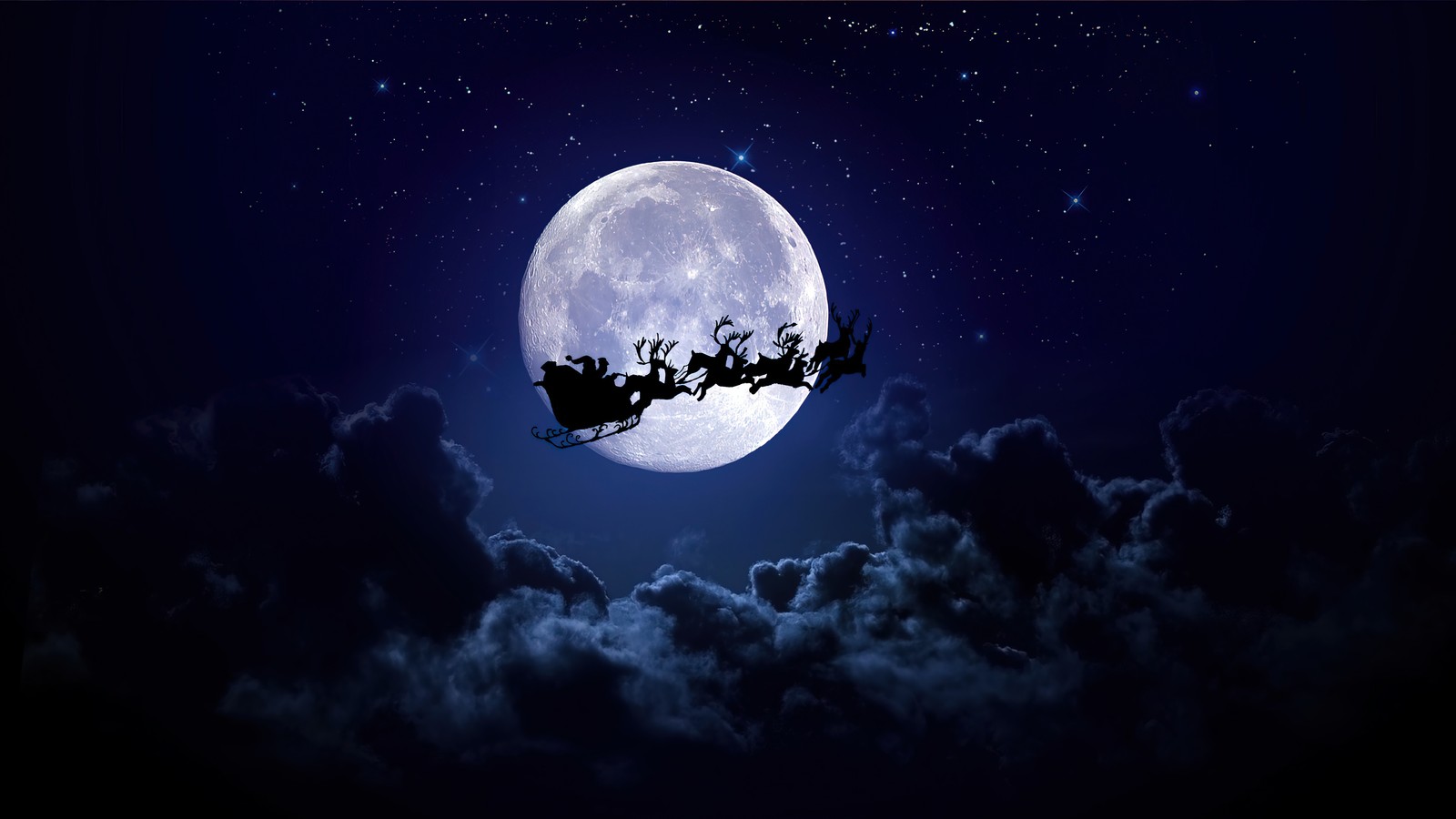 santa claus, flying, reindeer, sleigh, silhouette wallpaper