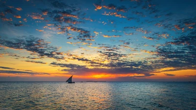 por do sol, oceano, nuvens, céu, cenário