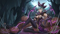 Bewitching Elise: A Dark Sorceress Among Pumpkins