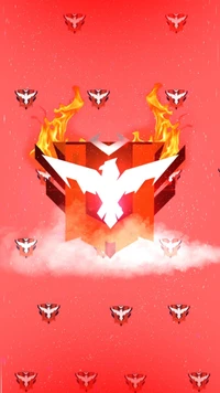 Garena Free Fire: Emblema Grande Mestre com Chamas em Fundo Vermelho