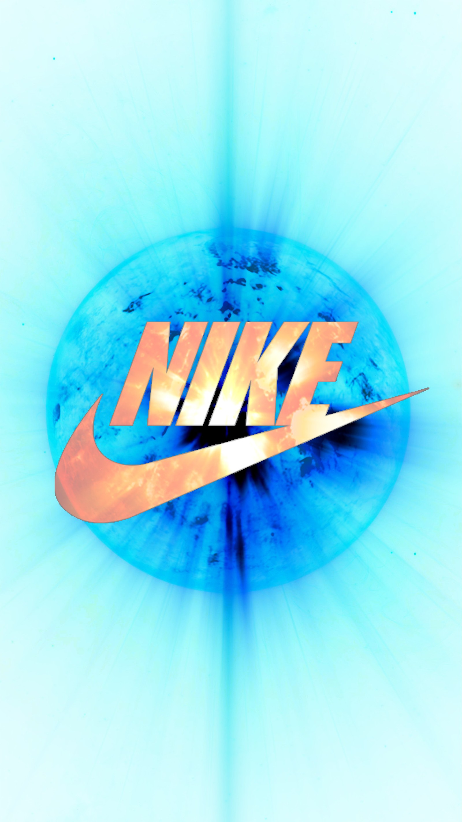 Logo de nike sobre un fondo azul con una luz brillando a través de él (marca, logotipo, nike)