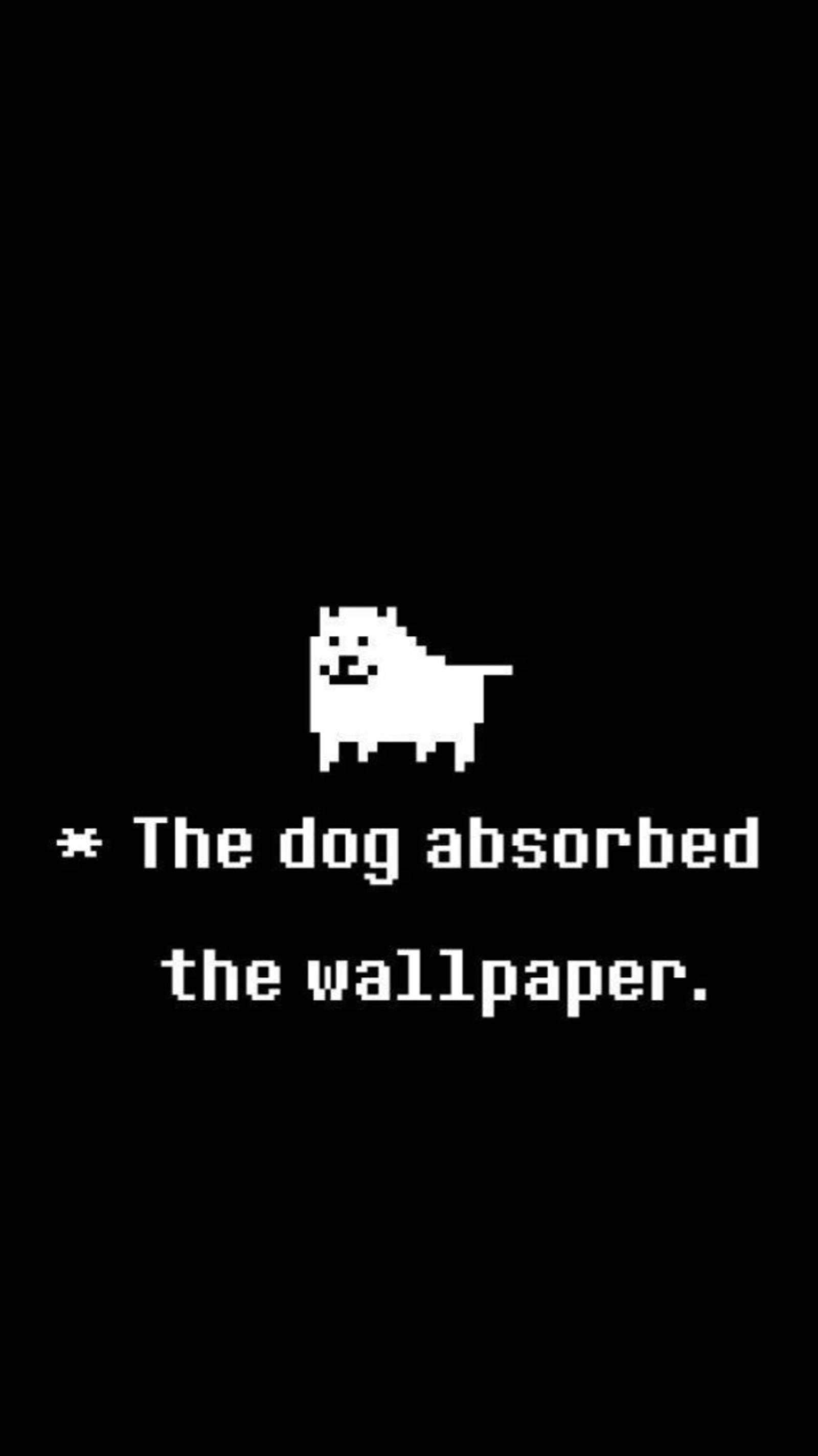 Schwarz-weiß foto eines hundes mit dem text "der hund hat die tapete aufgesogen" (bork, komödie, lustig, undertale, undertale backgrounds)