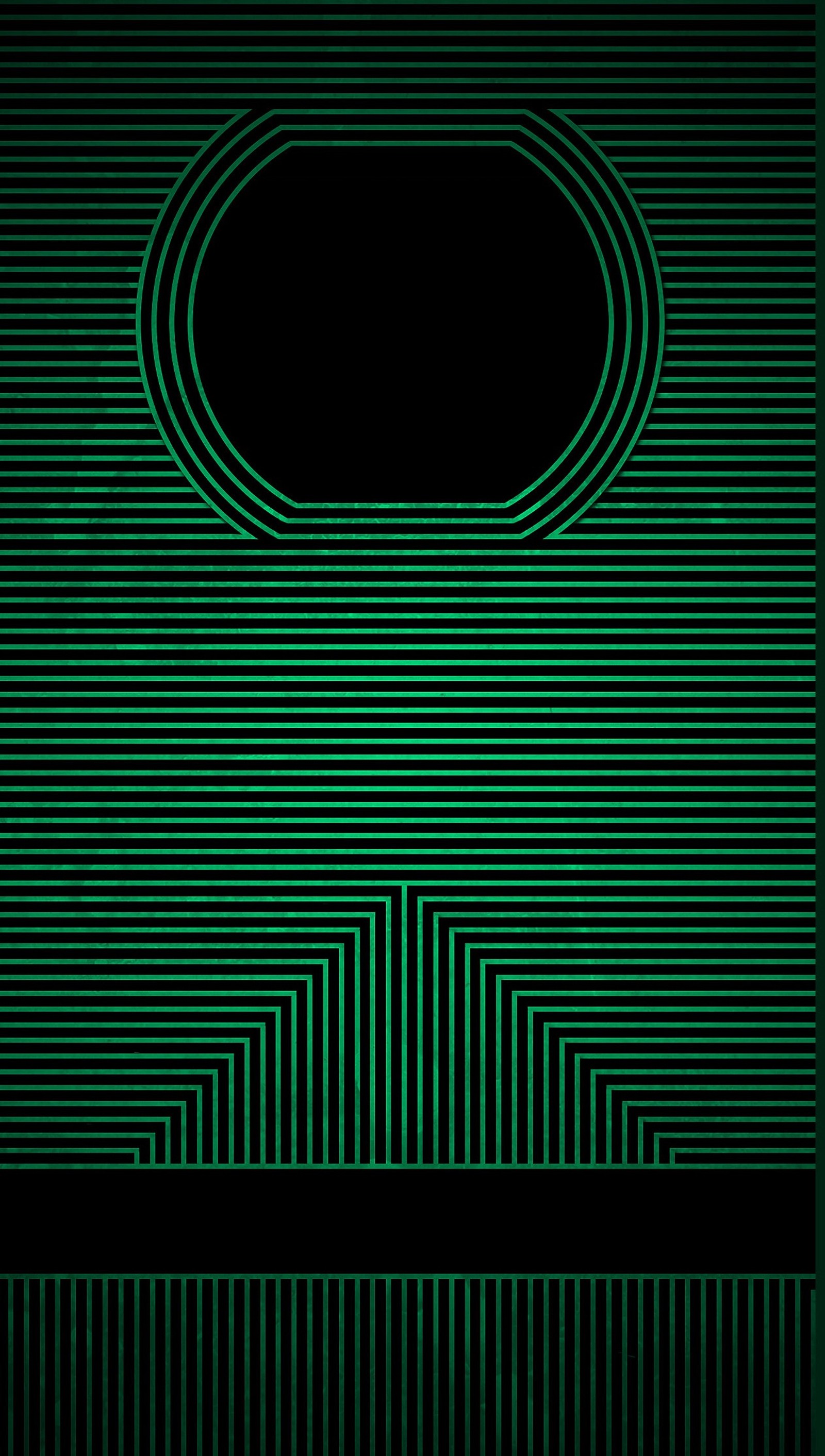 A green and black abstract background with a circular hole (green, lined)