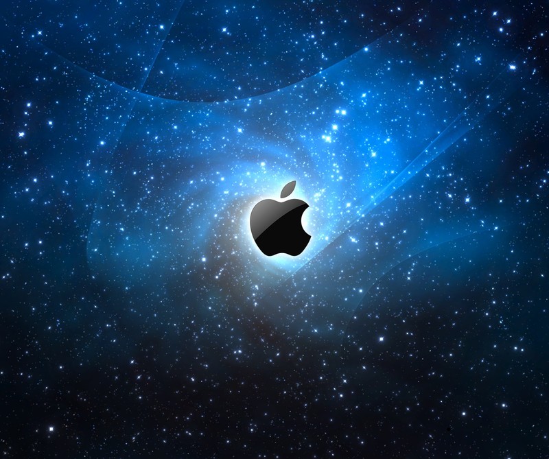 Apple logo on a blue galaxy background with stars (apple, hd)