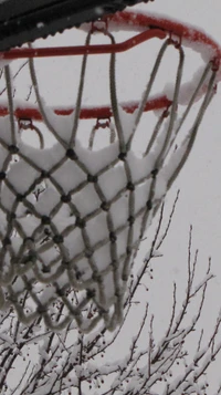 basket ball, cerceaux, jante, neige, tempête