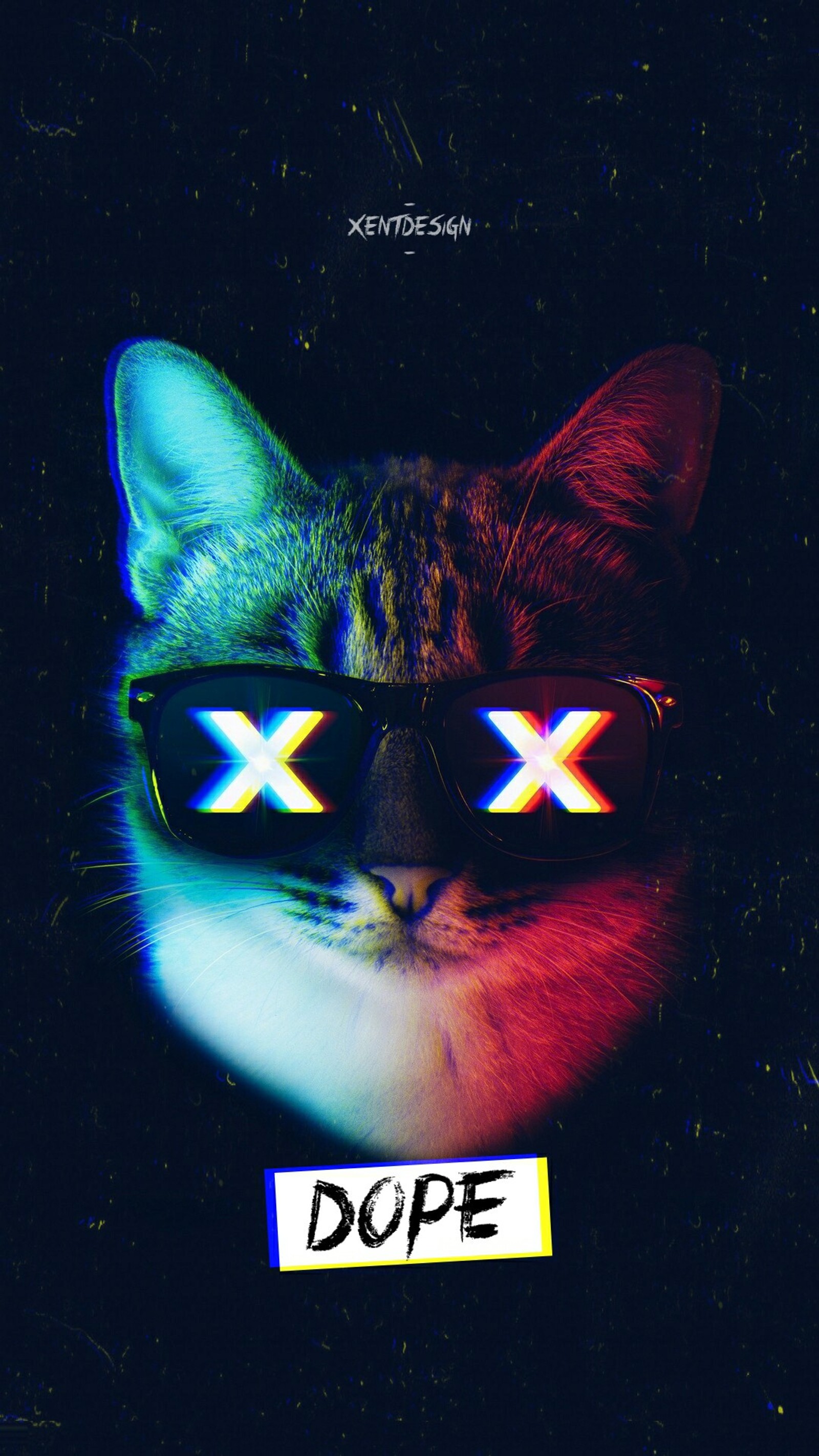 Un gato con gafas de sol con la palabra dope (bts, cat, guay, freefire, gaming)