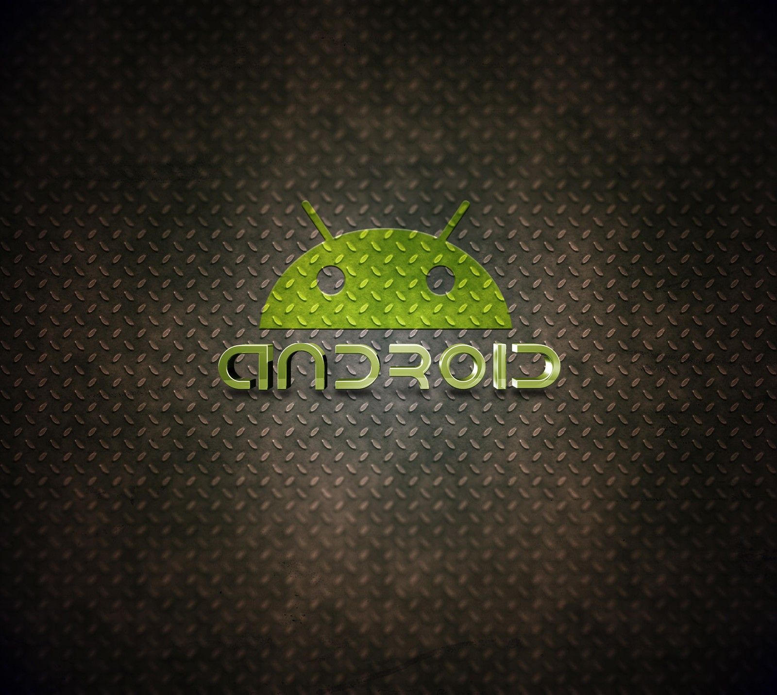 Un primer plano de un logotipo de android verde sobre una superficie metálica (android, mejor, genial, grunge, metal)