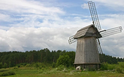 ветряная мельница, мельница, сельская местность, луг, возвышенность