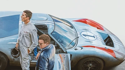 Ford v Ferrari: The Race for Glory - 2019 Movie Poster Featuring Christian Bale and Matt Damon