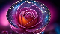 Crystalized Rose Bloom with Dew Drops in Digital Art