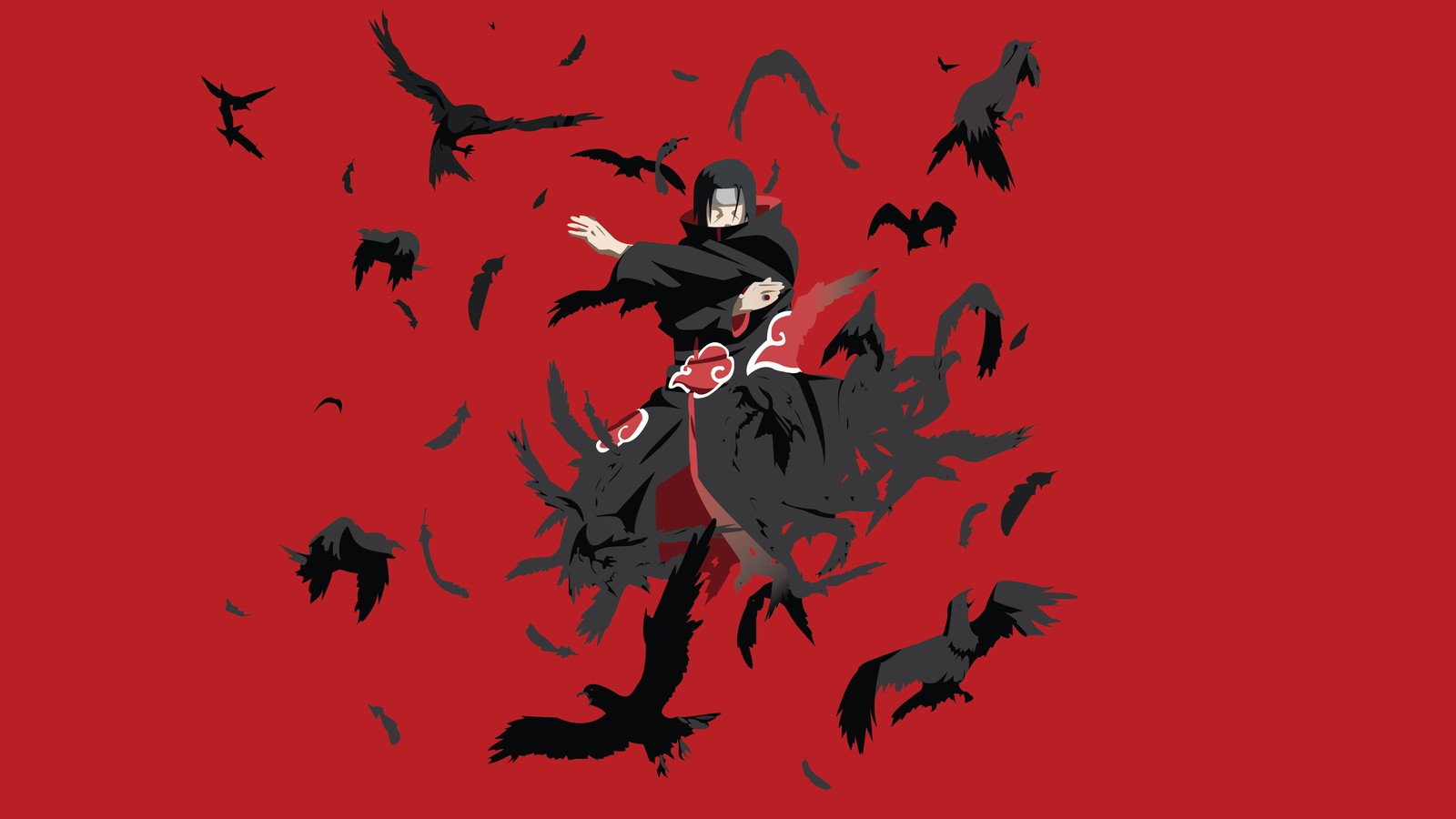 Téléchargez le fond d'écran itachi uchiha, illustration, minimaliste, fond rouge, anime