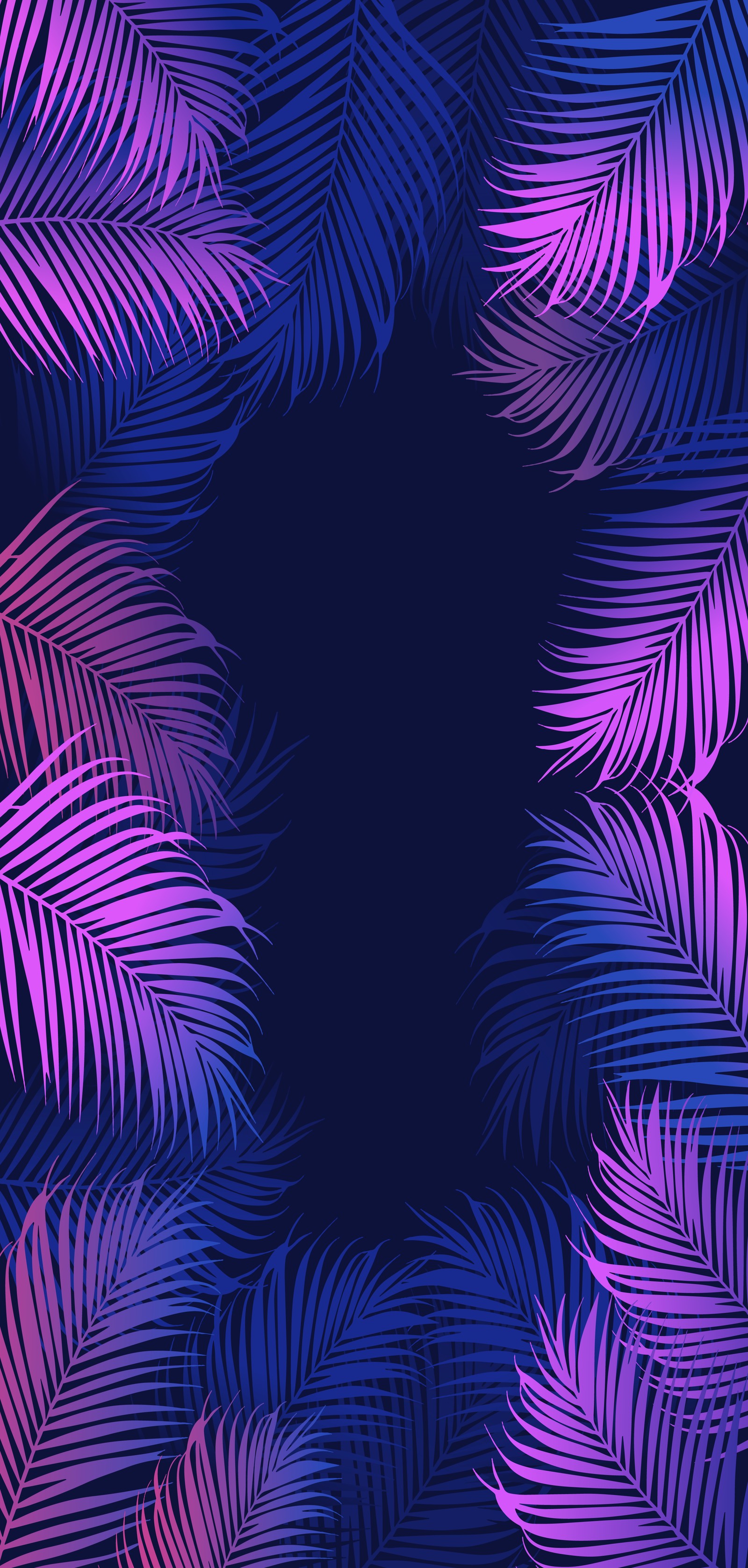 A background with palm leaves in purple and blue colors (pattern, blue, light, purple, azure)