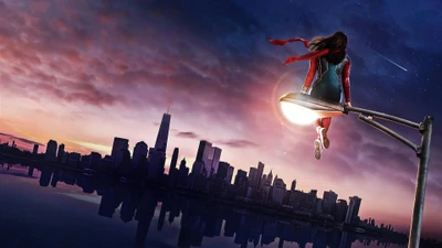 Kamala Khan vuela sobre la ciudad de Nueva York en la serie de Ms. Marvel