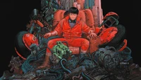 Akira: Protagonist in a Neon-Drenched Future Amidst Urban Ruins and Technology.