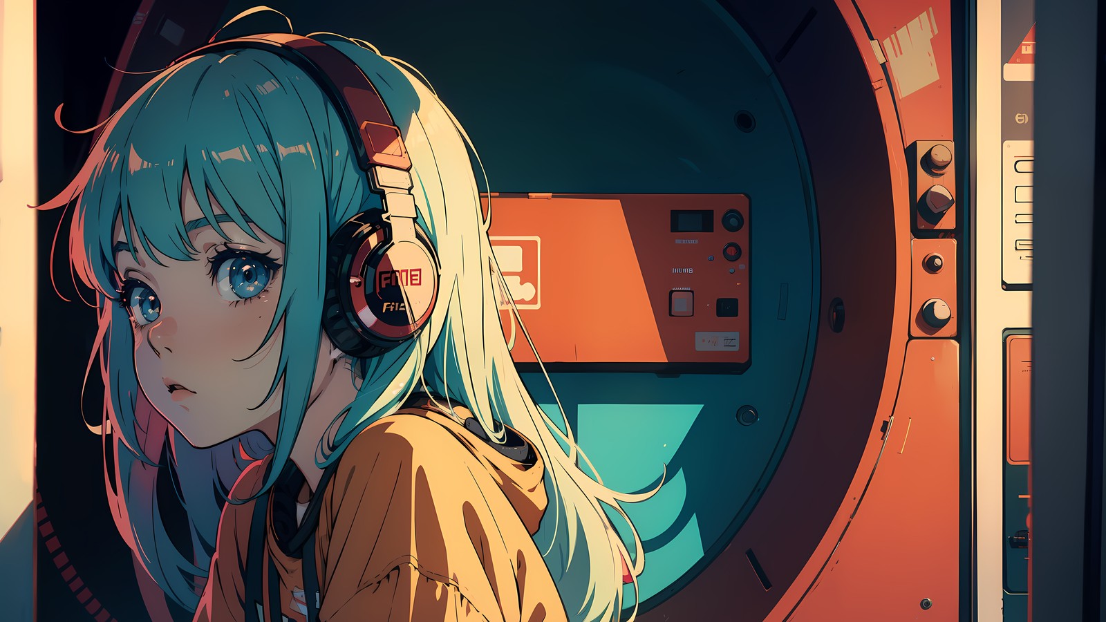 anime girl, lofi, listening music, headphones, anime wallpaper